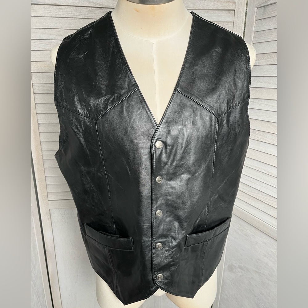 Saguaro West Trading Co Black Leather Vest sz2XL